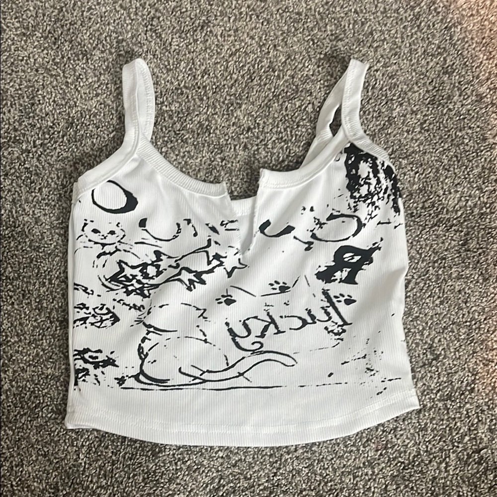 White Graphic Print Women's Top